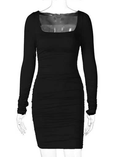 Be Square Collar Ruched Bodycon Dress