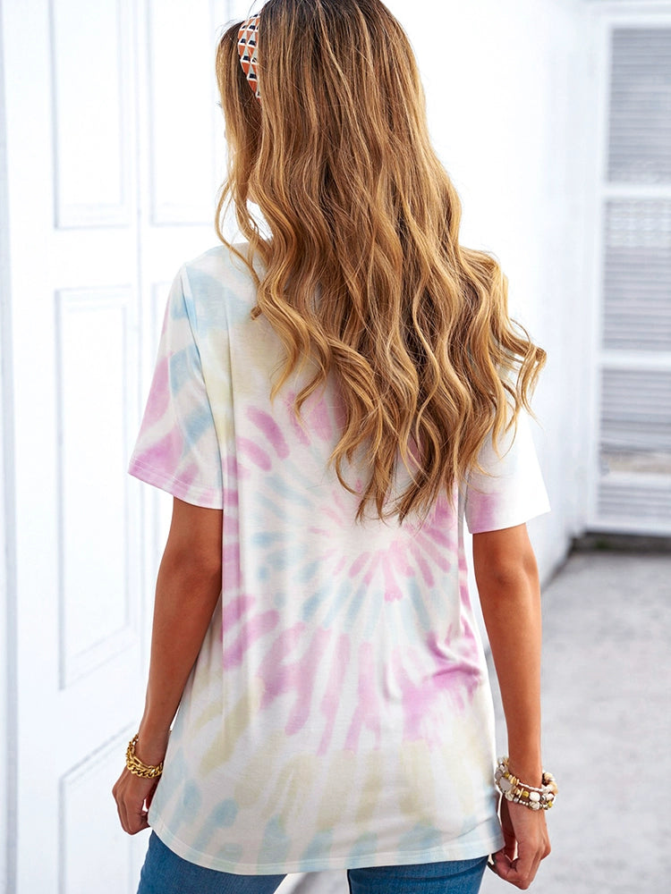 Tie-Dye Letter European and American Leisure All-Matching Printed T-shirt