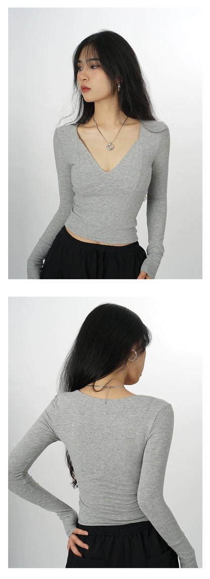 Deep V-Neck Long Sleeve