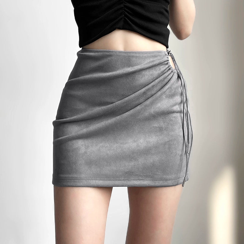 Suede Ruched Drawstring Skirt