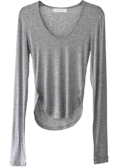 Scheming Tops Sexy U Collar Chest-Flattering Large Long-Sleeved T-shirt