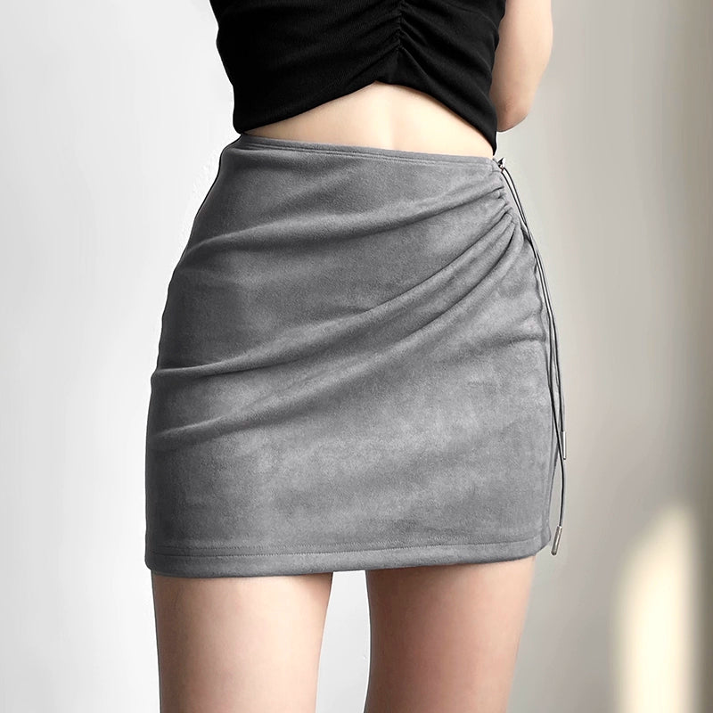 Suede Ruched Drawstring Skirt