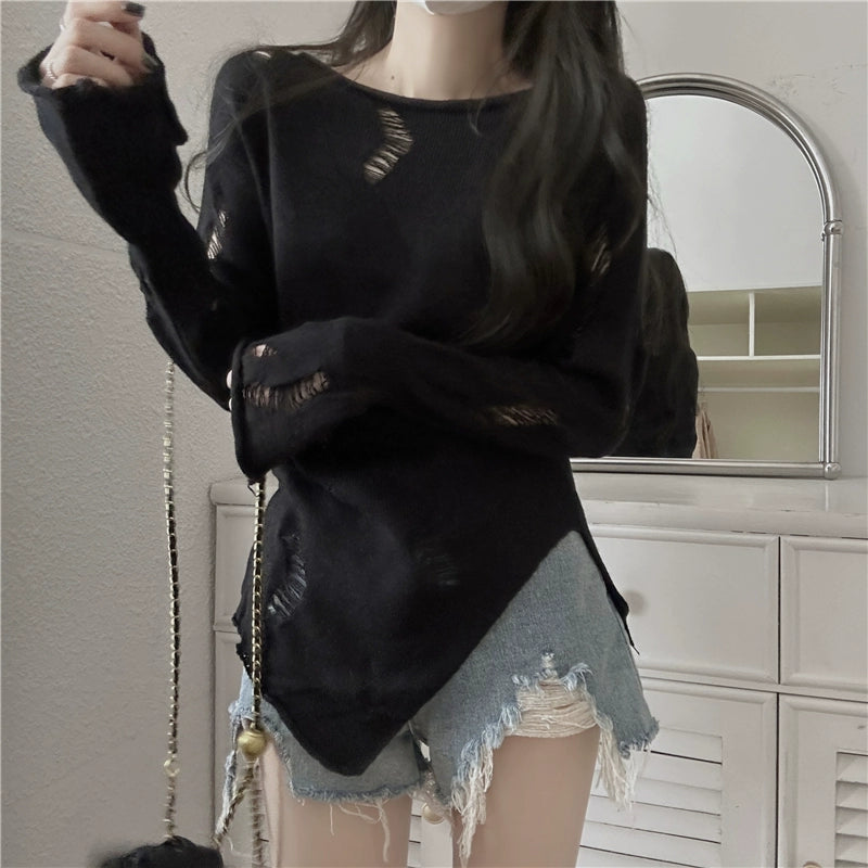 Distressed Knit Long Sleeve Knit