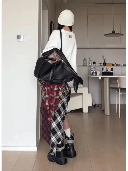 Vintage Fashion High Quality Plaid A-line Skirt Summer Women High Street Sexy Slim Asymmetrical Mini Skirt Coquette Streetwear