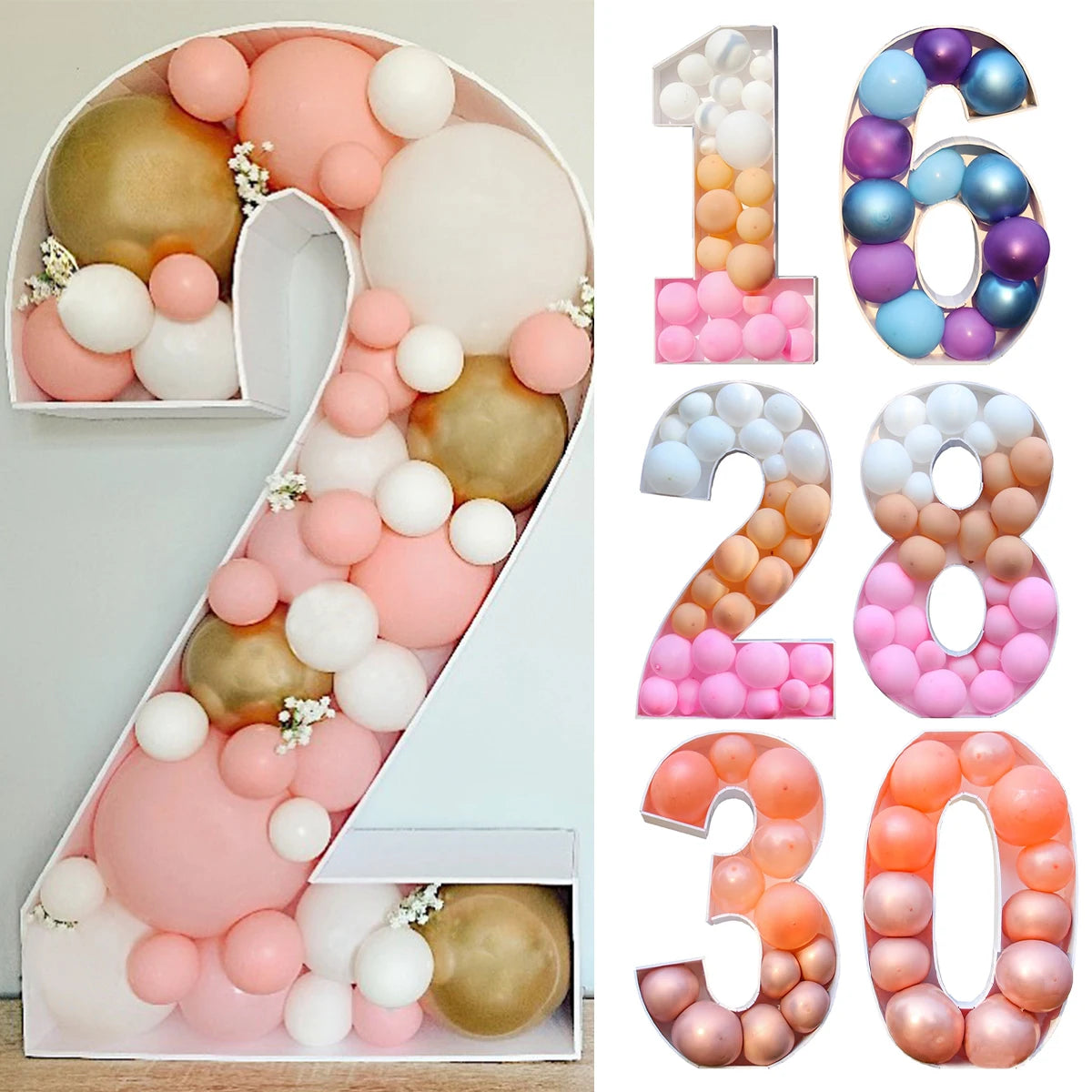 73/93cm Giant Birthday Figure Balloon Filling Box One 1st Birthday Number 30 40 50 Balloon Frame Anniversary Baby Shower Decor