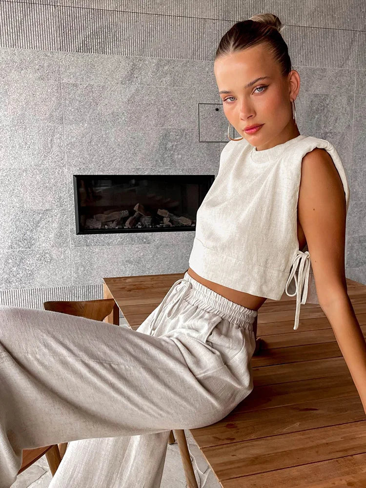 Linen Matching Two Piece Set For Women