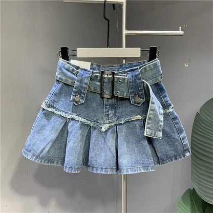 Short Pleated Denim Skirt