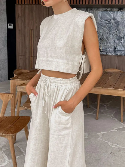 Linen Matching Two Piece Set For Women