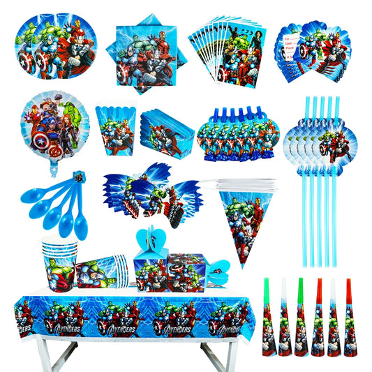 Avengers SuperHero Party Supplies Balloons Decorations Kids Birthday Disposable Tableware Tablecloth Superhero Party Theme Set