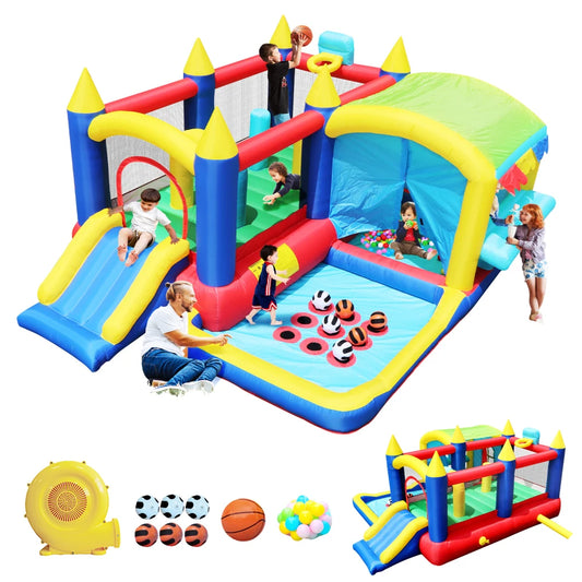 7in1 Inflatable Bounce House with Ball Pit for Kids Indoor Outdoor Party Family Fun, Obstacles Toddler Jump Castle with Ball Pit