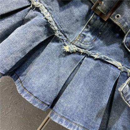 Short Pleated Denim Skirt