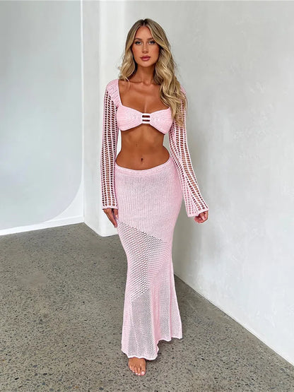 Crochet Knit 2 Piece Skirt Set