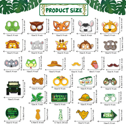 30pcs Jungle Safari Photo Booth Props Wild One Forest Photobooth Props Supplies Baby Shower Birthday Party Decorations Backdrop