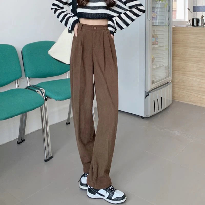 Women's High Waist Retro Corduroy Pants