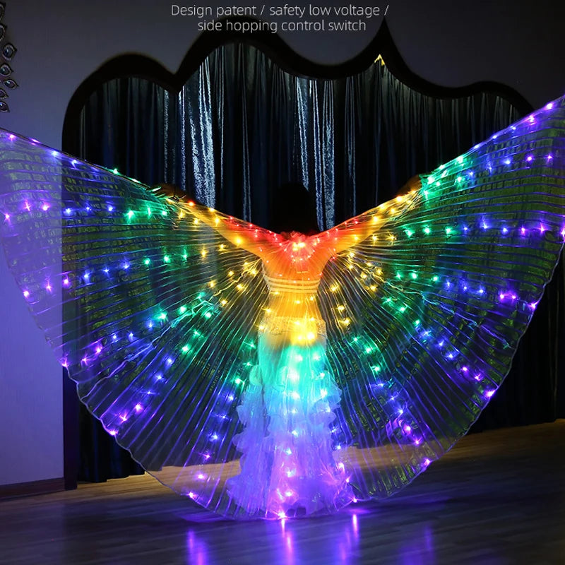 LED Luminous Belly Dance Wings Cloak Performence Stage Supplies Glowing Butterfly Fairy Wing With Sticks Props