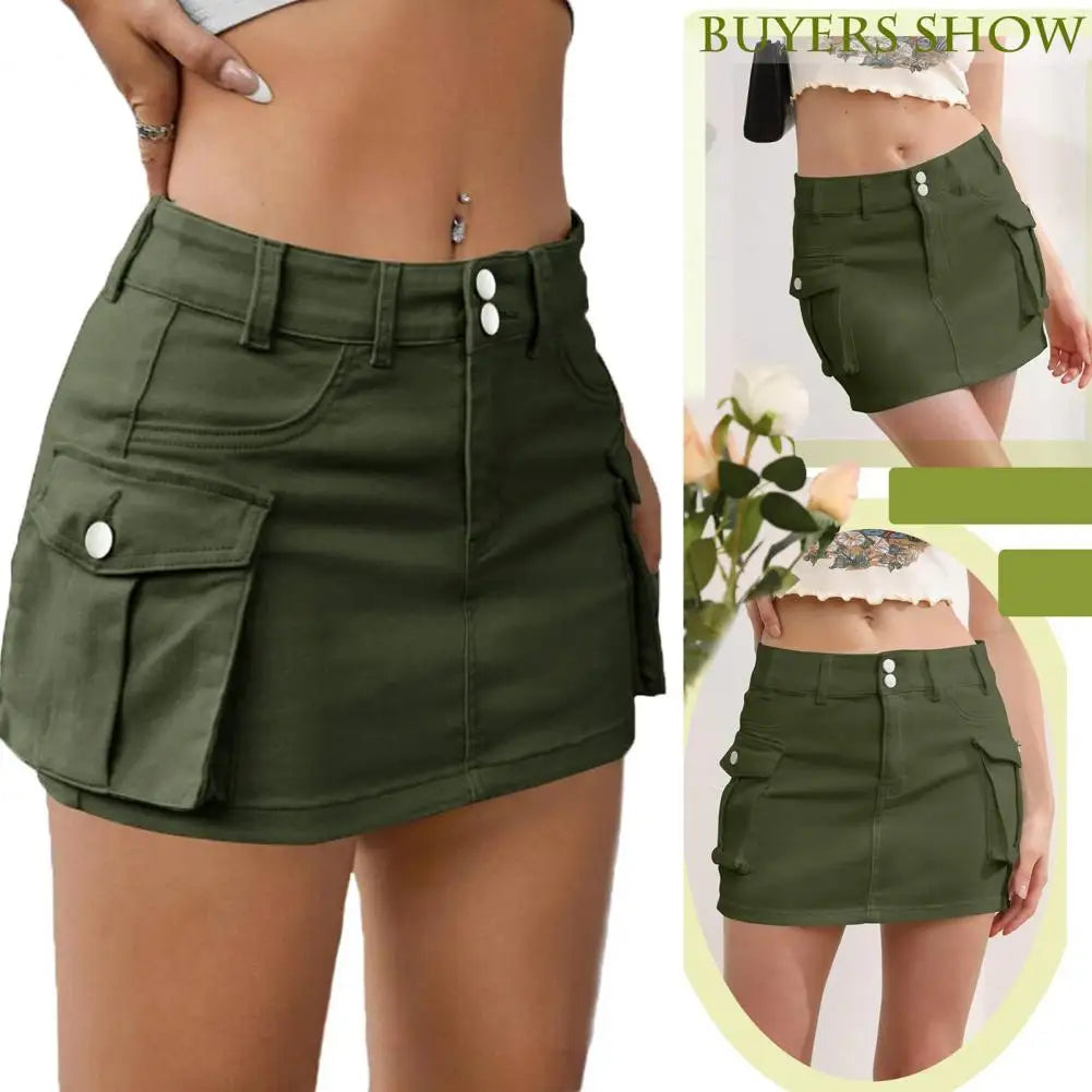 Low Waist Denim Cargo Skirt