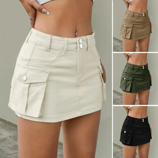 Low Waist Denim Cargo Skirt