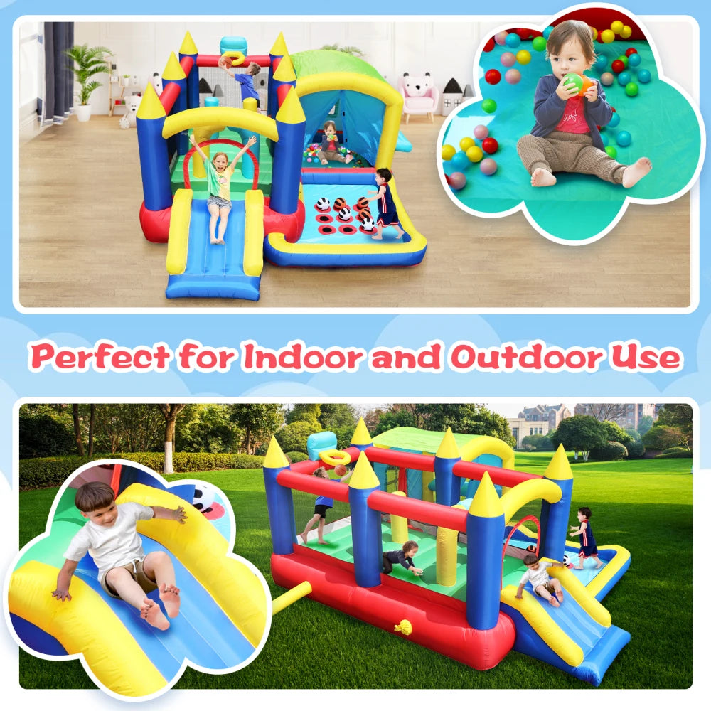 7in1 Inflatable Bounce House with Ball Pit for Kids Indoor Outdoor Party Family Fun, Obstacles Toddler Jump Castle with Ball Pit