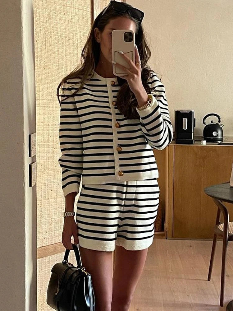 Striped Knit 2 Piece Shorts Set