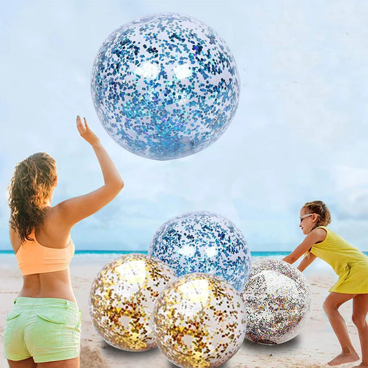 40cm Inflatable Glitter Beach Ball Summer Water Play Sequin Balls Outdoor Swimming Pools Party Toys for Kids Adults Water Sports