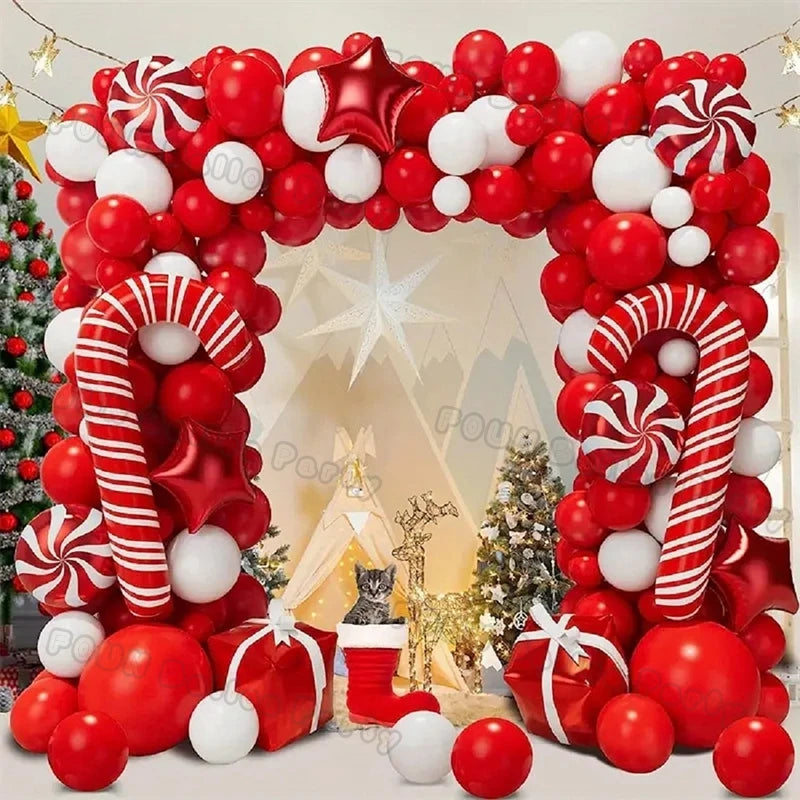 Christmas Balloons Garland Arch Kit Lolipop Candy Cane Foil Baloon Red BallonChristmas Decoration New Year 2023 Gifts Kids Toy