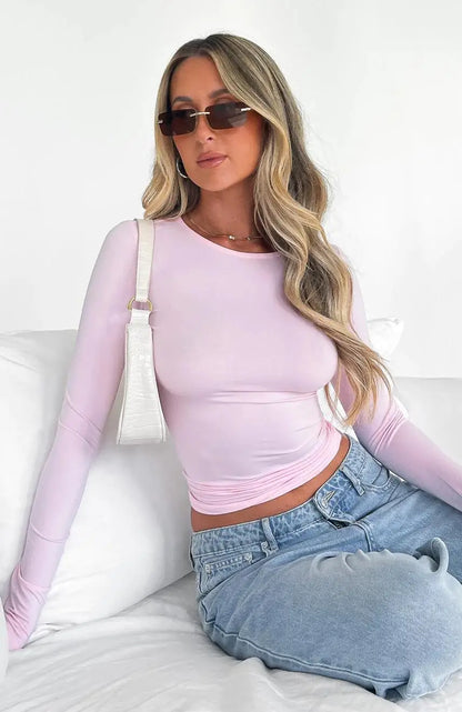 Baby Pink Causal Long Sleeve Bodycon