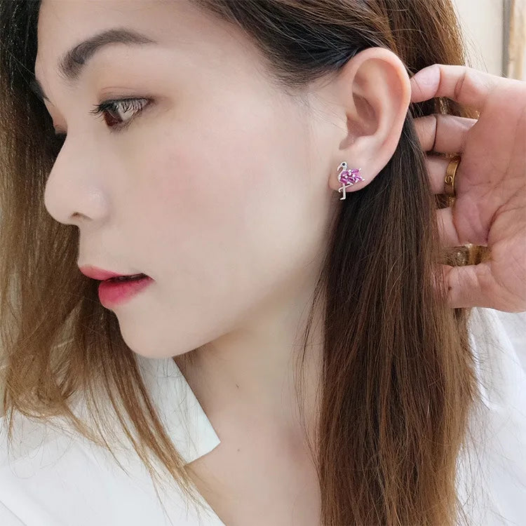 Pink Crystal Flamingo Earrings