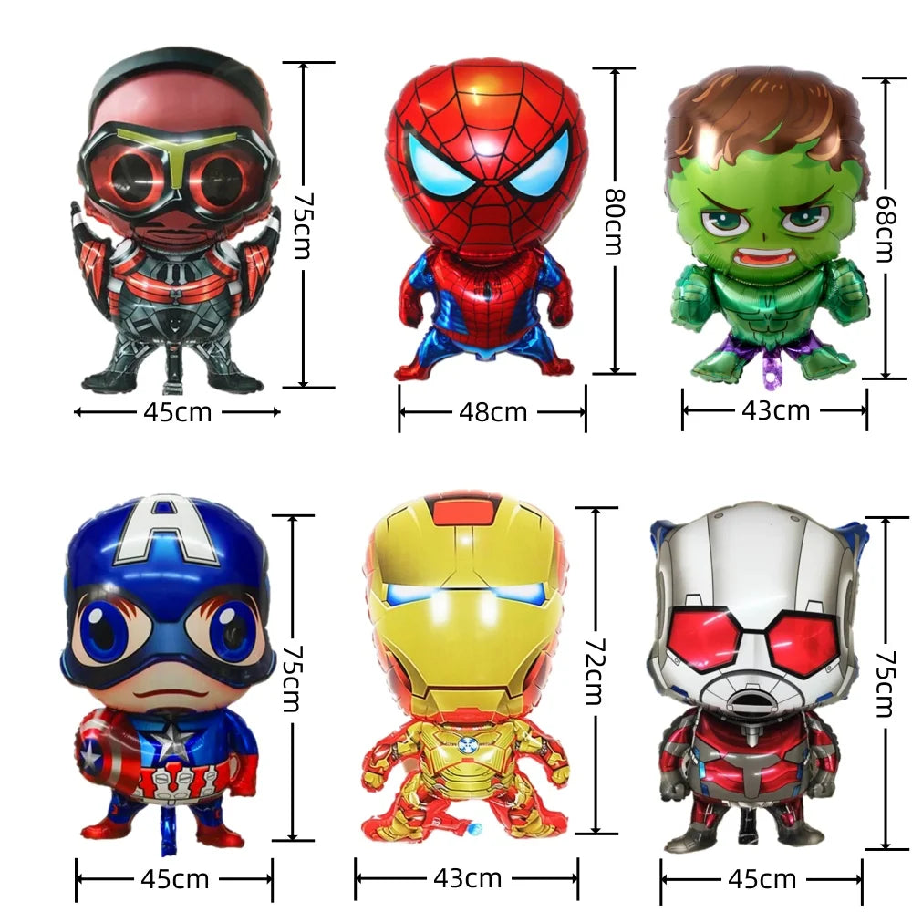 6Pcs Avengers Balloon Spiderman Ironman Hulk Aluminum Foil Balloons Kids Superhero Birthday Party Decorations Baby Shower Globos