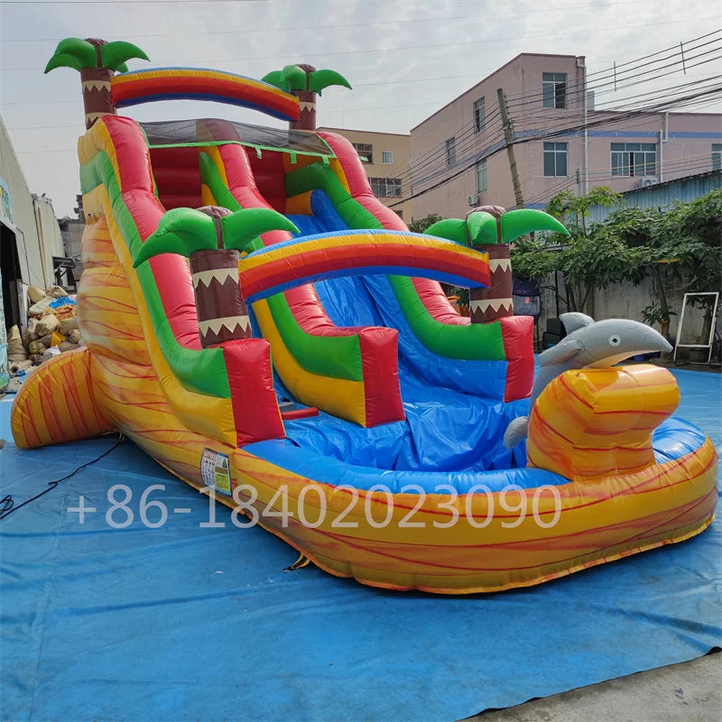 Commercial 15ft Dual Lane Waterslide With Large Pool Inflatable Water Slide For Kids Summer Fun