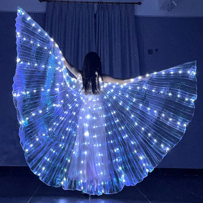 LED Luminous Belly Dance Wings Cloak Performence Stage Supplies Glowing Butterfly Fairy Wing With Sticks Props