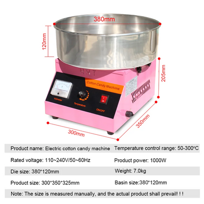 Electric Cotton Candy Machine Commercial Sugar Candy Floss Maker Temperature Controls for Party Festival Carnival Home DIY Maker