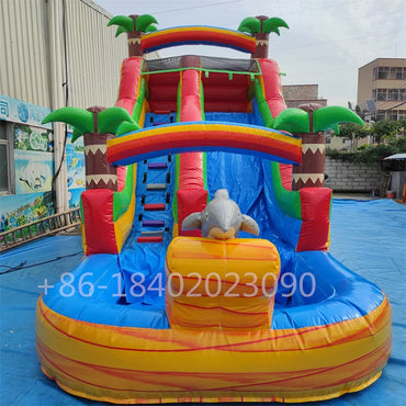 Commercial 15ft Dual Lane Waterslide With Large Pool Inflatable Water Slide For Kids Summer Fun