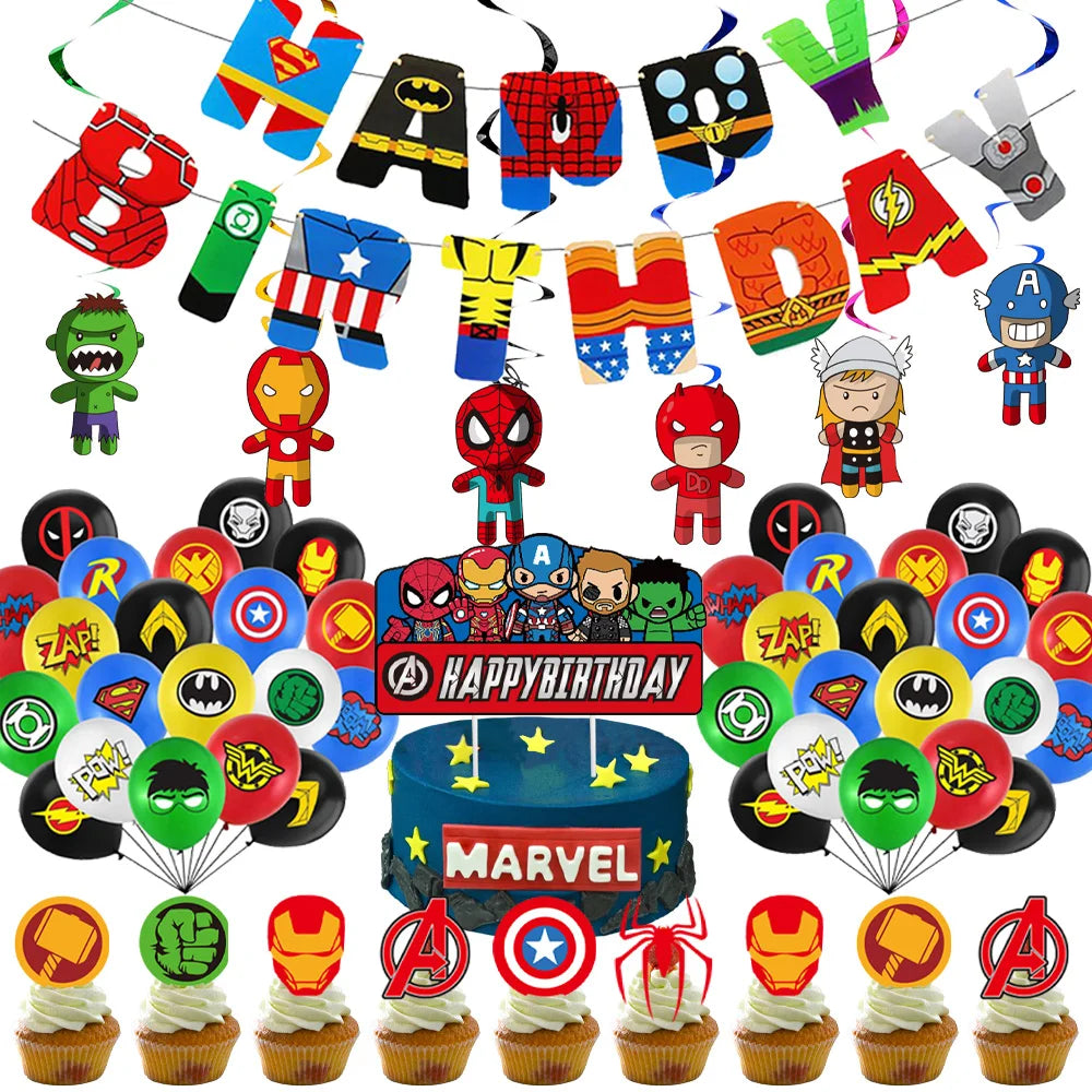 Disney Avengers Party Supplies Superhero Theme Balloon Banner Cake Topper Sports Style Kids Birthday Party Decoration Set