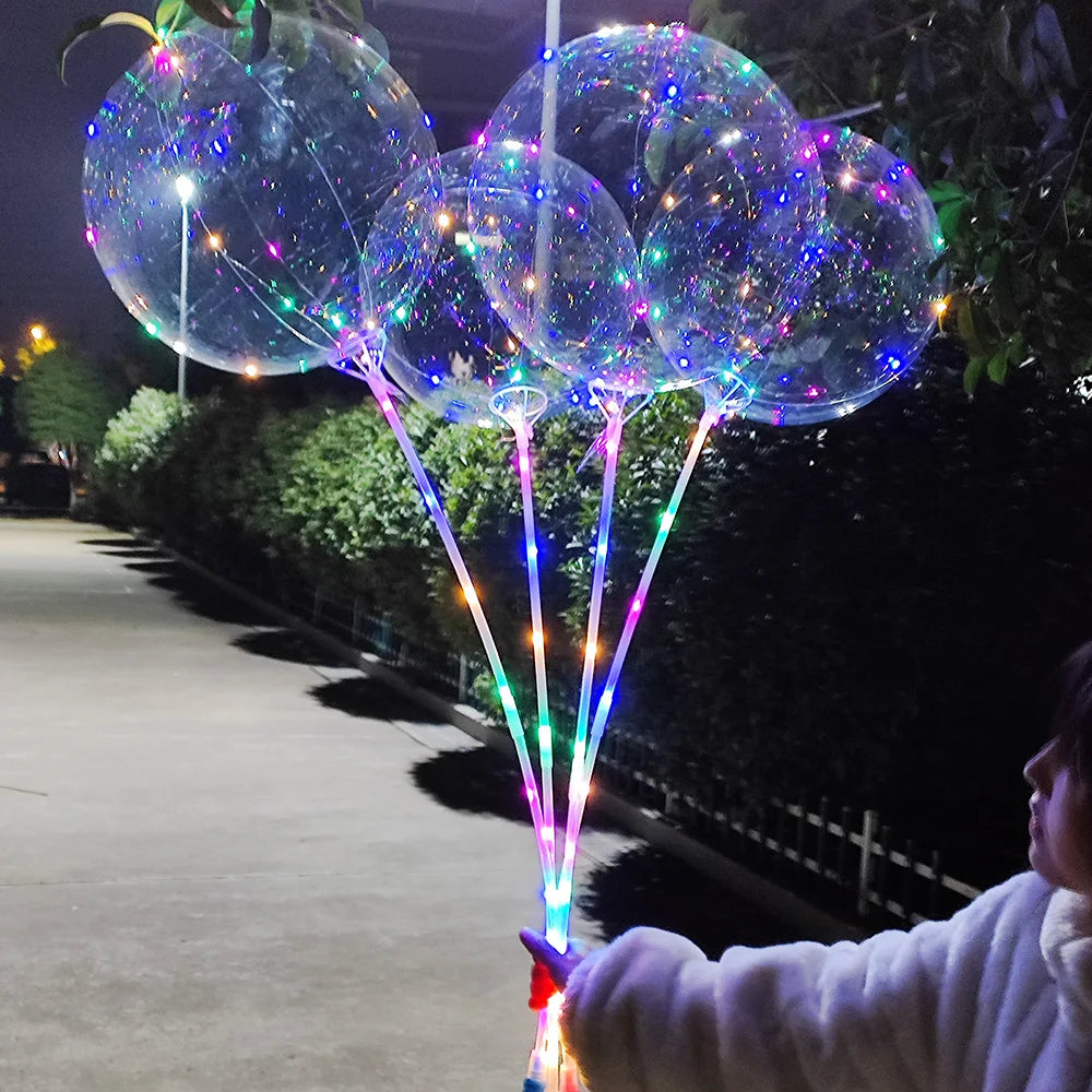 3 Sets/Pack Handle Led Light Up Balloon With Stick Transparent Wedding Bobo Balloons Birthday Party Decors Toys Light Ballon LED