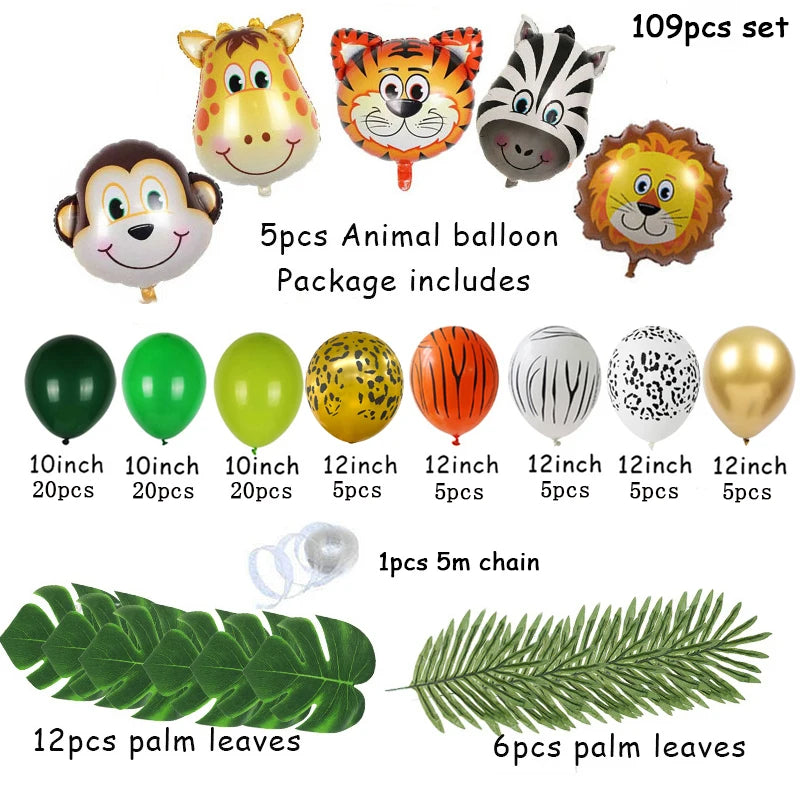 109-Piece Jungle Safari Balloon Garland Arch Kit