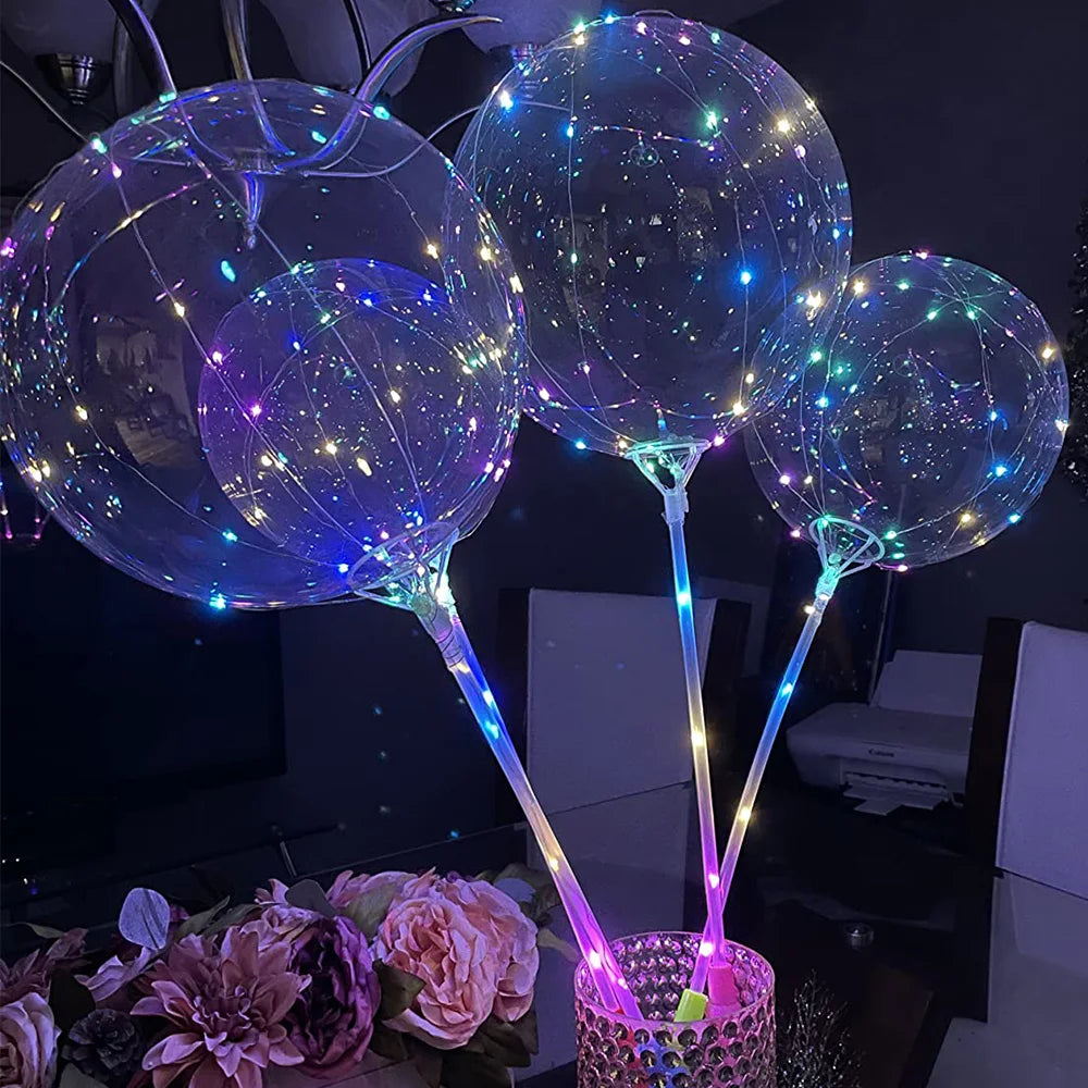 3 Sets/Pack Handle Led Light Up Balloon With Stick Transparent Wedding Bobo Balloons Birthday Party Decors Toys Light Ballon LED