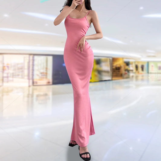 Sexy Dresses Sleeveless Bodycon Backless Long Maxi Pure Slim Down Honey Peach Hip Suspender Party Dress