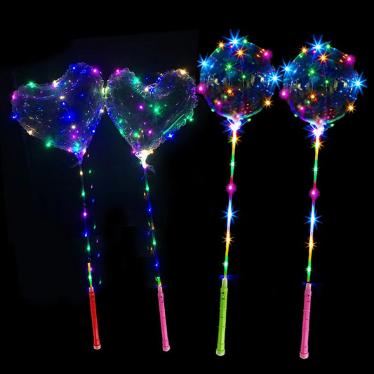 3 Sets/Pack Handle Led Light Up Balloon With Stick Transparent Wedding Bobo Balloons Birthday Party Decors Toys Light Ballon LED