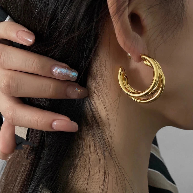 Multilayer Circle Metal Hoop Earring