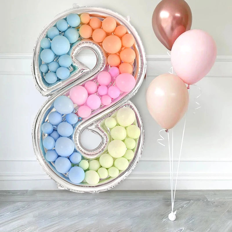 65inch Giant Number 0-9 Aluminum Film Balloon Filling Frame Kids 1st Birthday Party Decoration Wedding Anniversary Decor Supplie