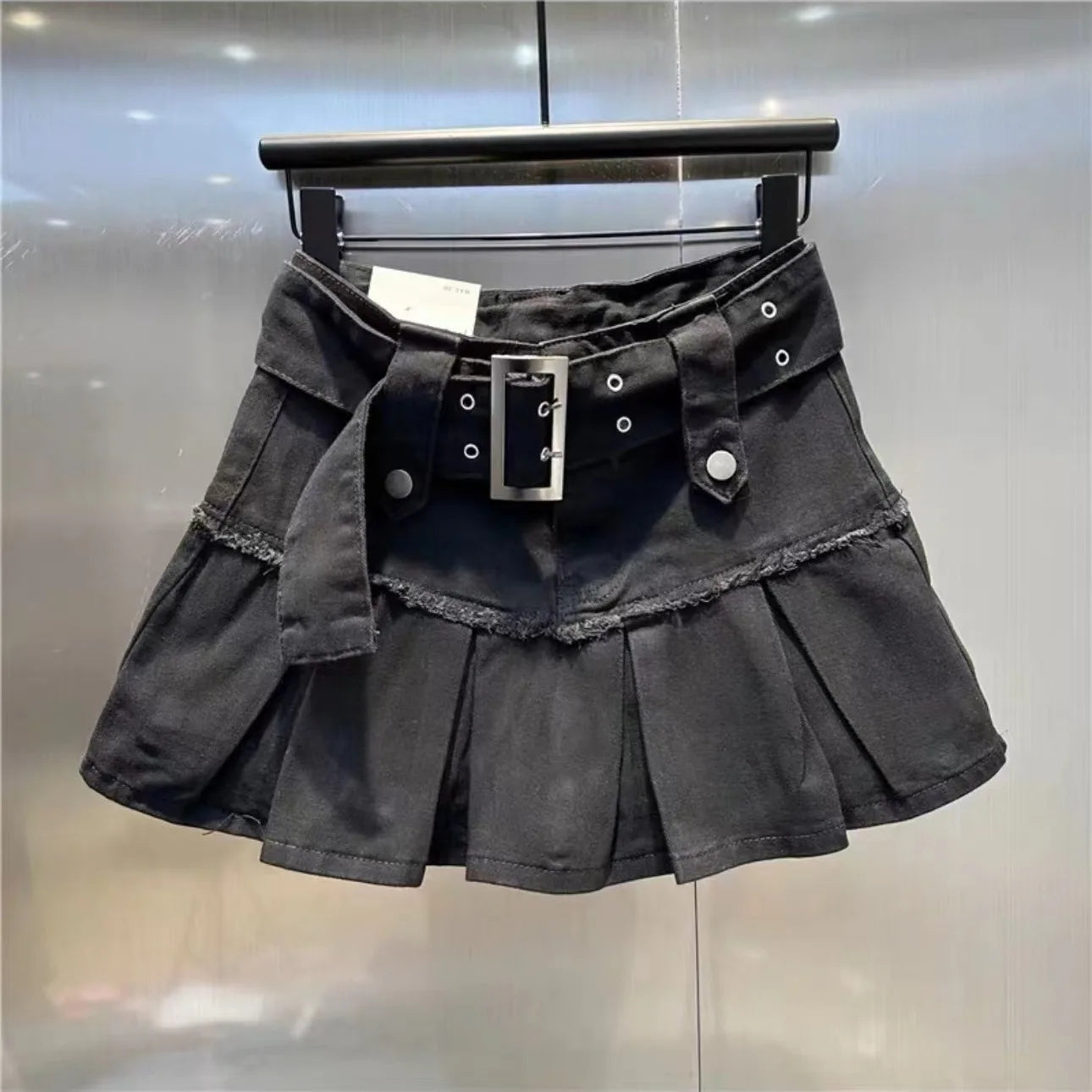 Short Pleated Denim Skirt