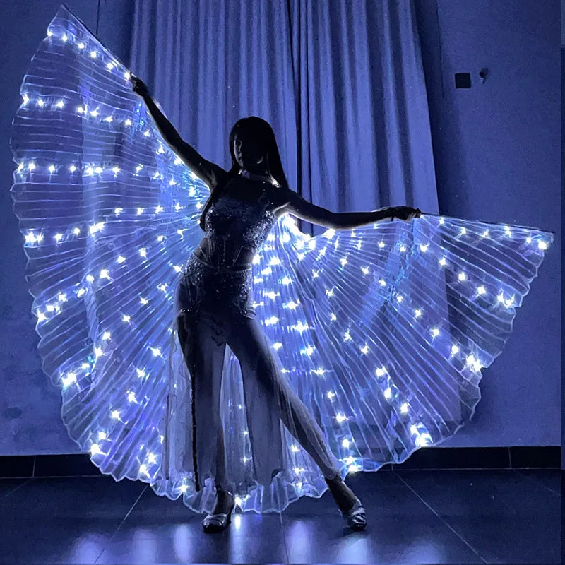 LED Luminous Belly Dance Wings Cloak Performence Stage Supplies Glowing Butterfly Fairy Wing With Sticks Props