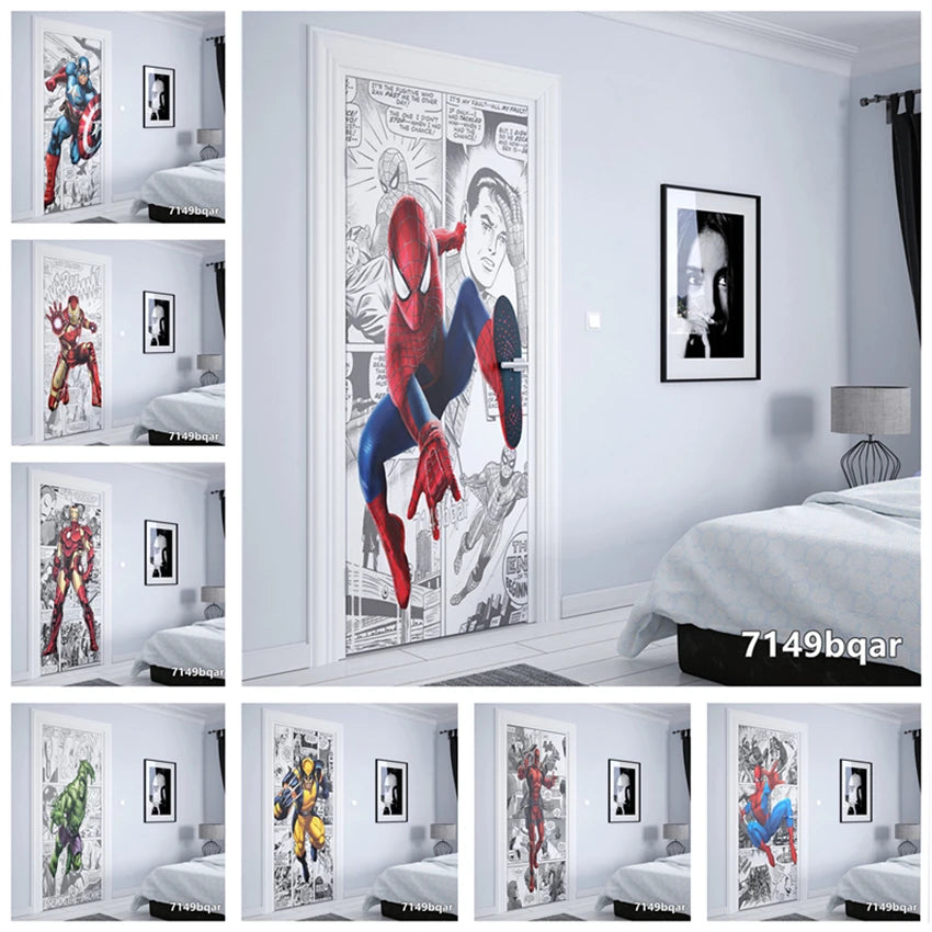 Disney Marvel Superhero Comics spiderman iron Man Home Decor Kids Gift Room quality door decoration Door stickers Wall Stickers