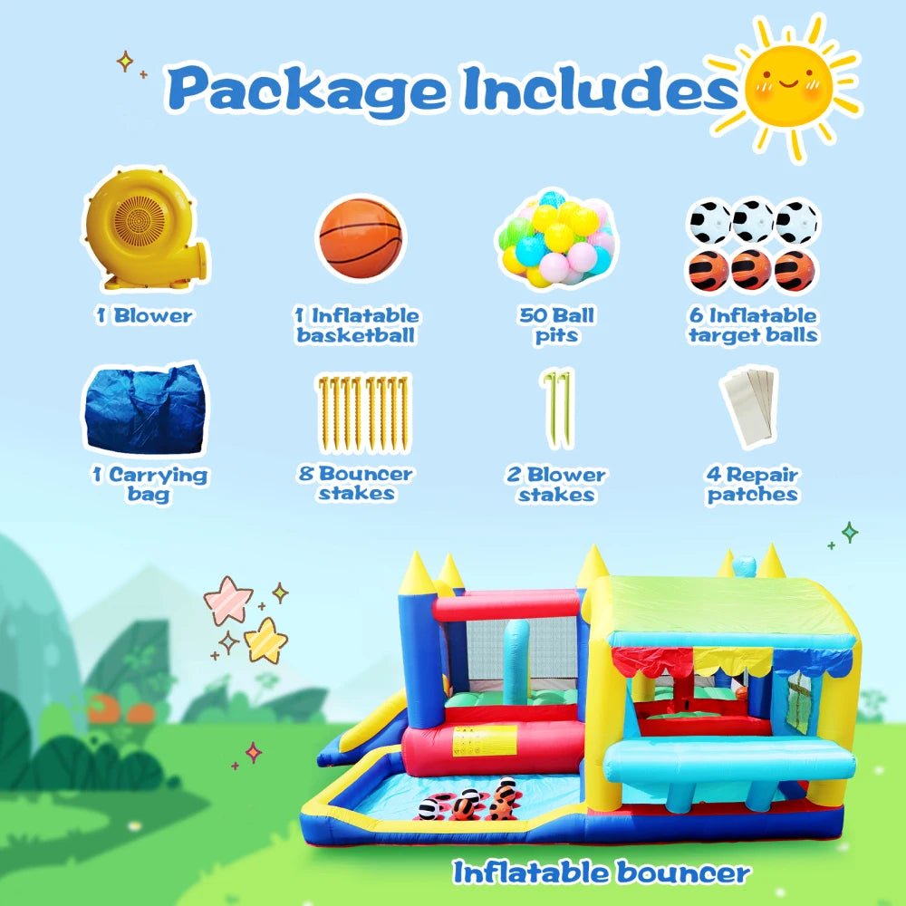 7in1 Inflatable Bounce House with Ball Pit for Kids Indoor Outdoor Party Family Fun, Obstacles Toddler Jump Castle with Ball Pit