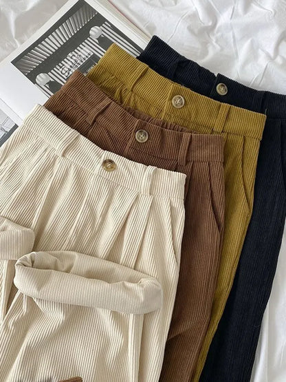 Women's High Waist Retro Corduroy Pants