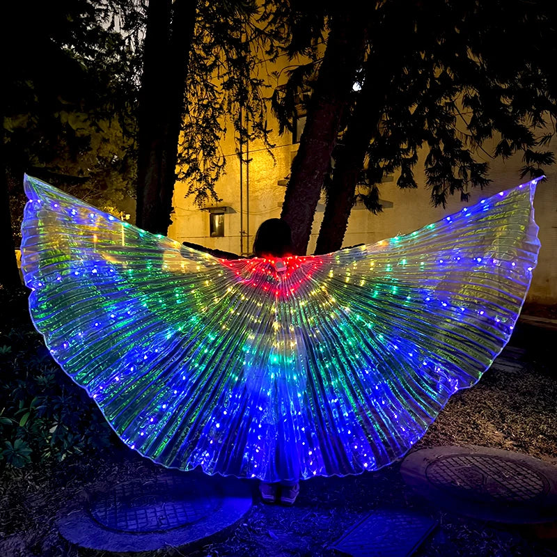 LED Luminous Belly Dance Wings Cloak Performence Stage Supplies Glowing Butterfly Fairy Wing With Sticks Props