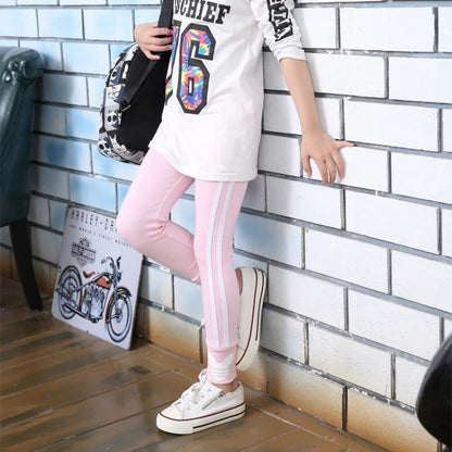 Spring Autumn Cotton Girls Leggings Vertical Stripe Toddler Kids Sport Pants For 3-9Years