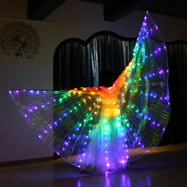 LED Luminous Belly Dance Wings Cloak Performence Stage Supplies Glowing Butterfly Fairy Wing With Sticks Props