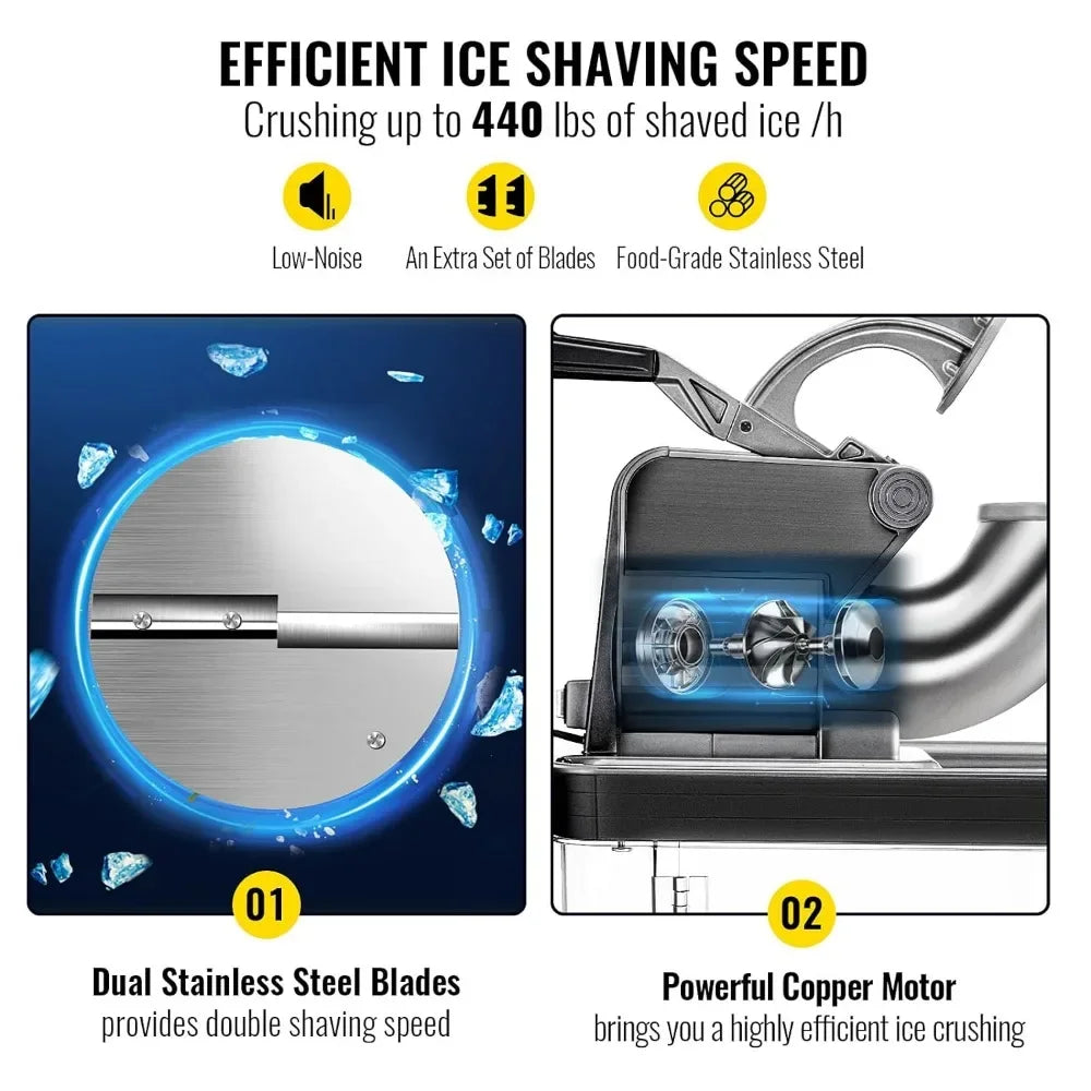 Commercial Ice Crusher, 300W Electric Snow Cone Machine with Dual Blades, Stainless Shaved Ice Machine with Safety On/Off Switch