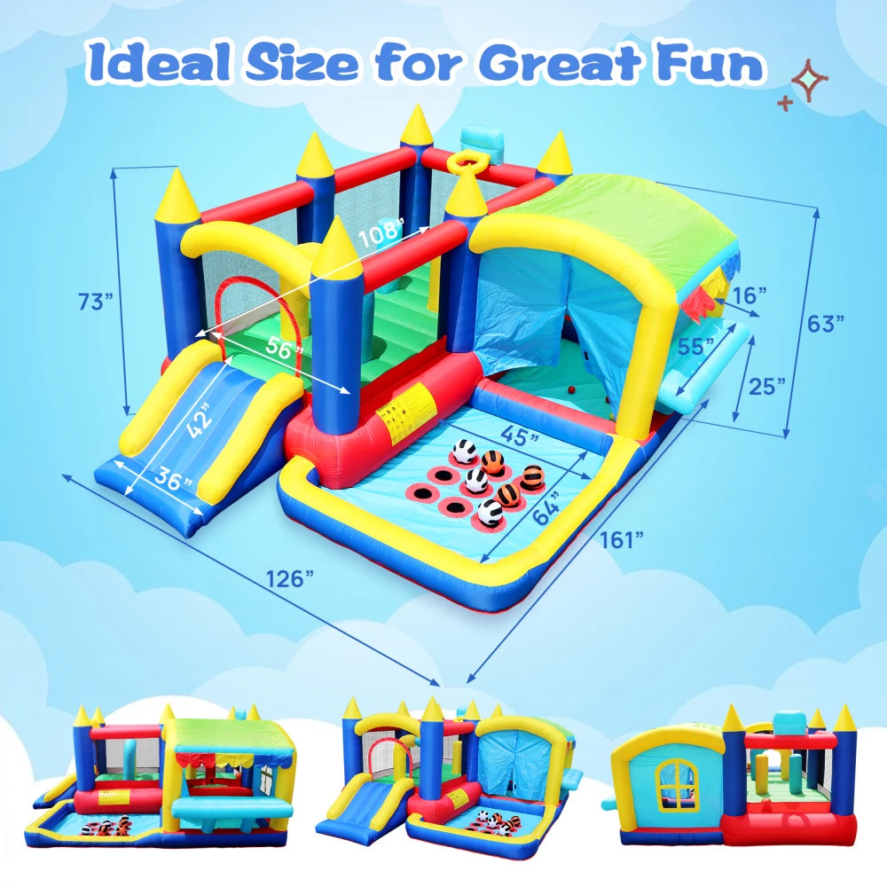 7in1 Inflatable Bounce House with Ball Pit for Kids Indoor Outdoor Party Family Fun, Obstacles Toddler Jump Castle with Ball Pit